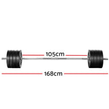 Everfit 88kg Barbell Set Weight Plates Bar Lifting Bench 168cm