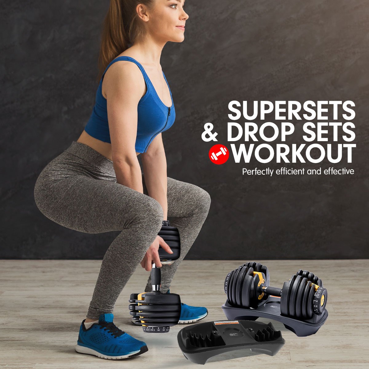 Powertrain  48KG Adjustable Dumbbell Set With Stand - Gold