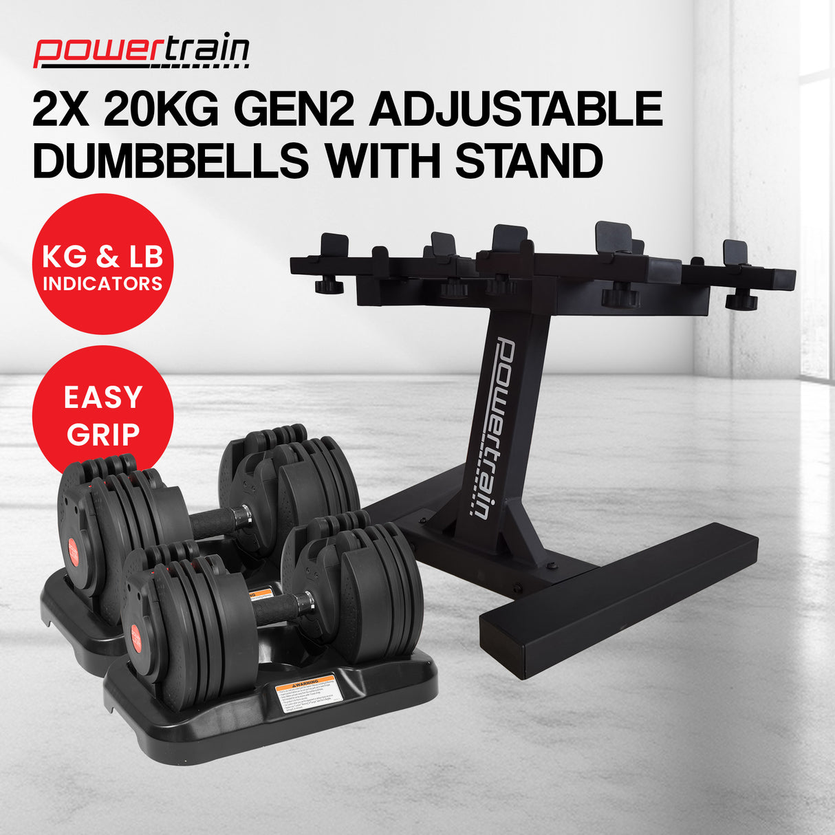 Powertrain Gen2 Adjustable Dumbbell Set With Pro Stand- 2 X 20kg (40kg)