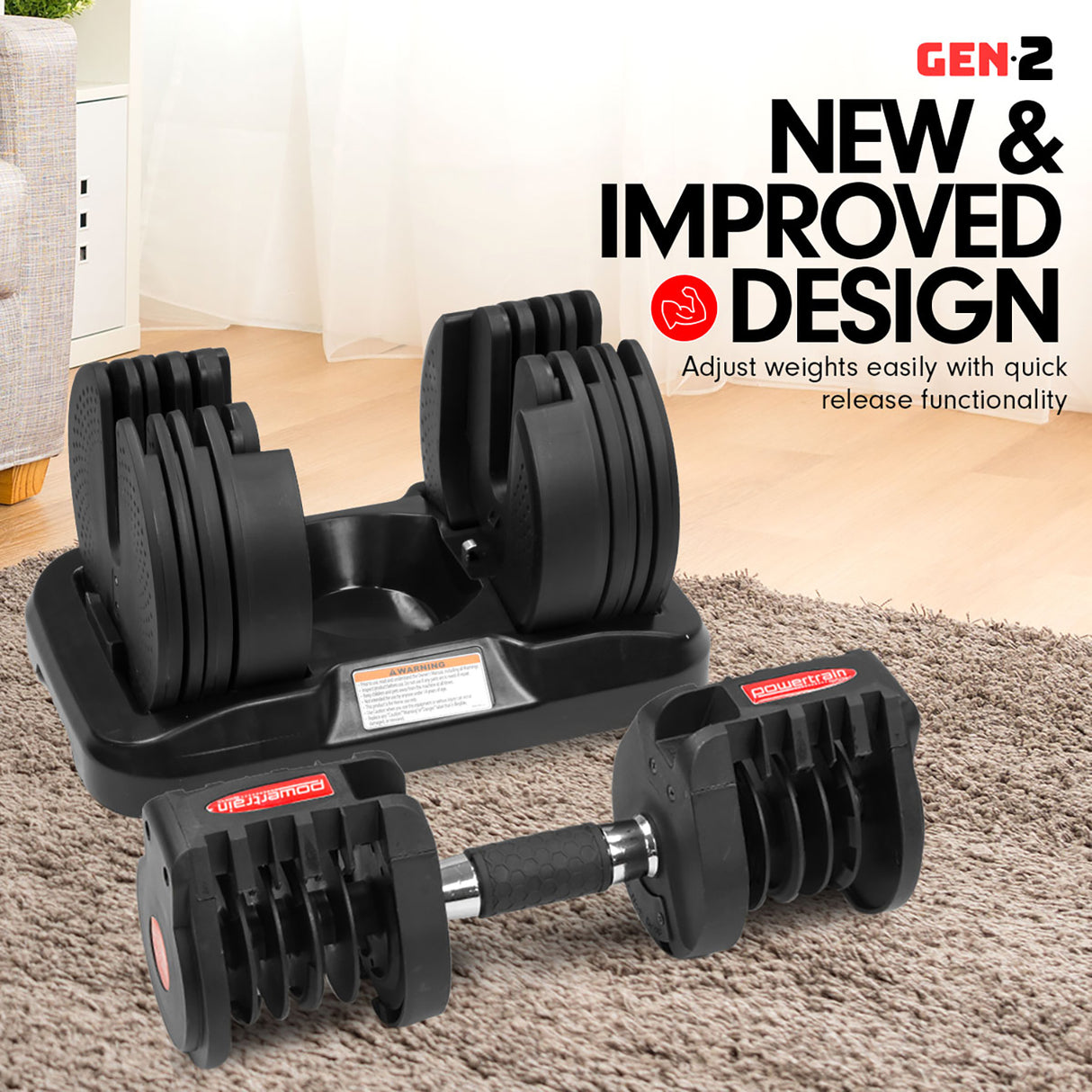 Powertrain 20kg Gen2 Home Gym Adjustable Dumbbell