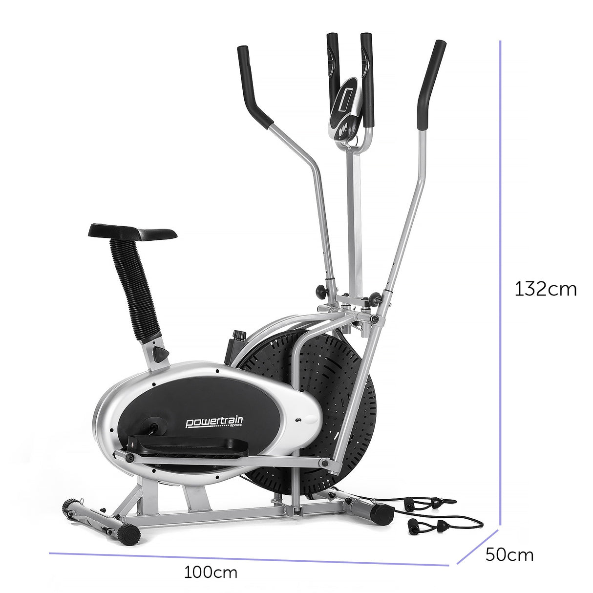 Powertrain 3-in-1 Elliptical Cross Trainer Exercise Bike with Resistance Bands