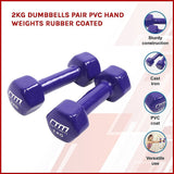 2kg Dumbbells Pair PVC Hand Weights Rubber Coated