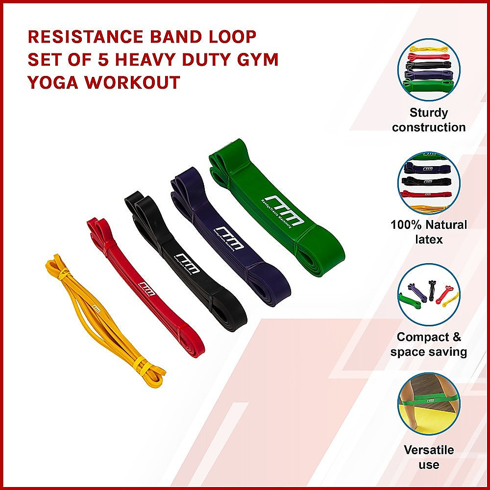 Resistance Band Loop Set of 5 Heavy Duty Gym Yoga Workout