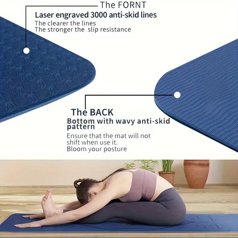 Sport TPE Yoga Mat Exercise Workout Mats Fitness Mat for Home Gym Blue 8mm